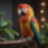 A colorful parrot perched on a branch, showcasing its vibrant feathers.