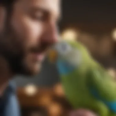 Bonding with Your Parakeet Close-up of a parakeet interacting with its owner
