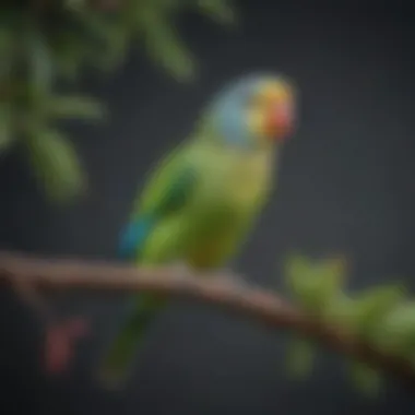 Playful Parakeet Perched on a Branch A vibrant parakeet perched on a colorful branch, showcasing its playful nature.