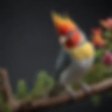 Vibrant Cockatiel Perched A vibrant cockatiel perched on a branch, showcasing its colorful feathers.