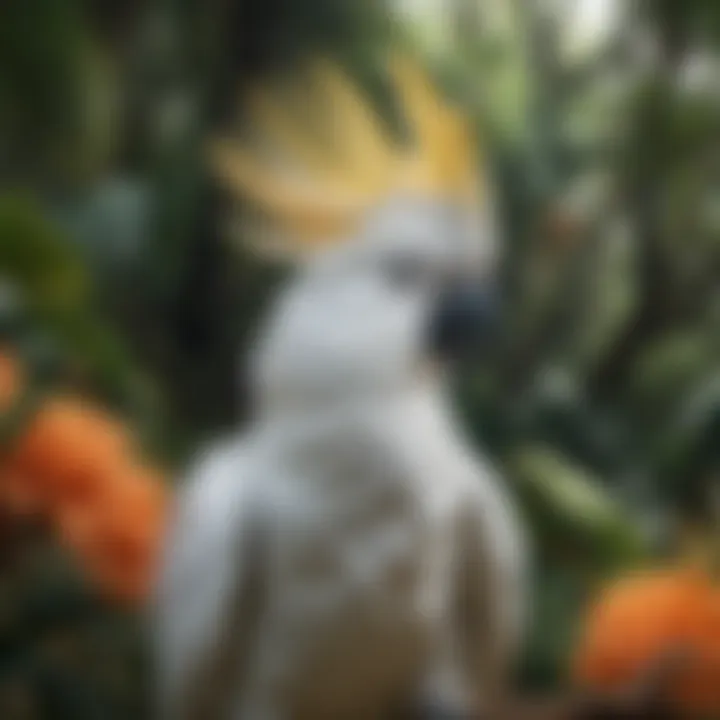 An elegantly feathered cockatoo in a lush environment