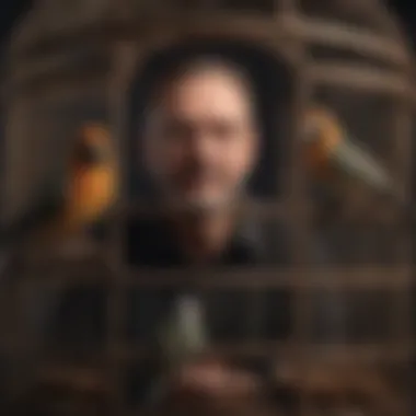 Bird owner engaging in maintenance and care tasks for a triple stack bird cage