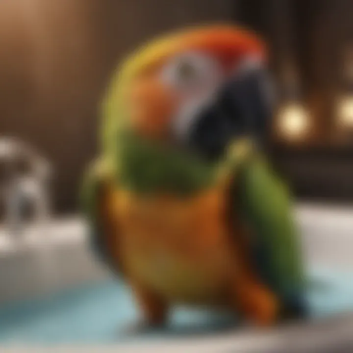 A parrot owner establishing a regular bathing routine for their pet