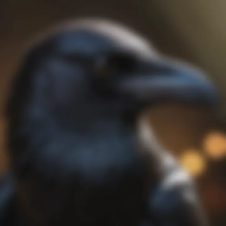 A close-up of a raven's striking features