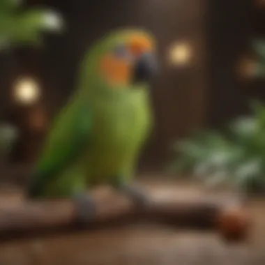 Green conure displaying playful behavior