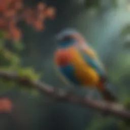 A colorful bird perched on a branch displaying vibrant feathers