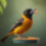 Close-up of a Baltimore Oriole feeding at a nectar feeder