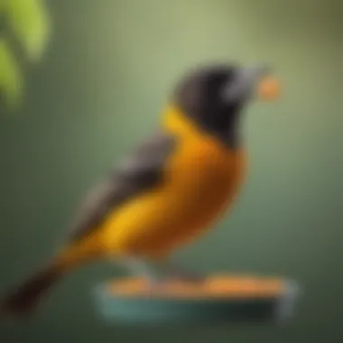 Close-up of a Baltimore Oriole feeding at a nectar feeder