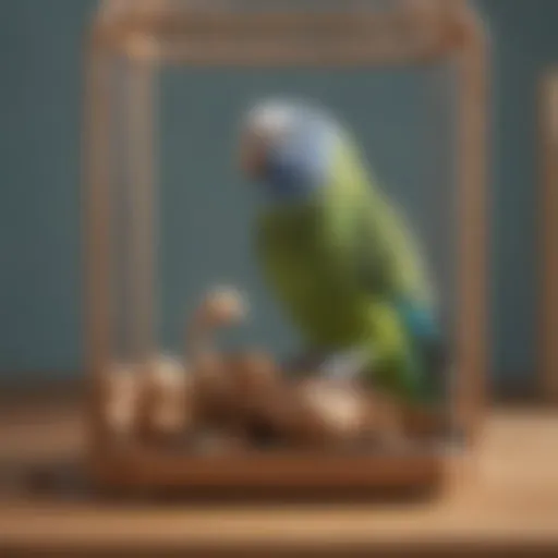 Stylish and spacious budgie parakeet cage with natural wood perches and toys