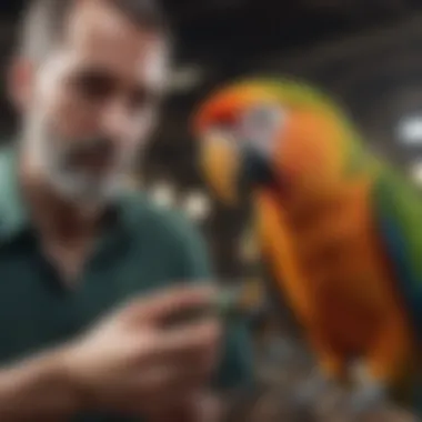 Bonding with Your Avian Companion Parrot enthusiast interacting with a pet bird