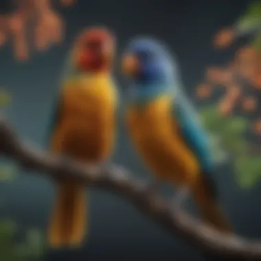 A Vibrant Collection of Pet Birds Colorful pet birds perched on a branch