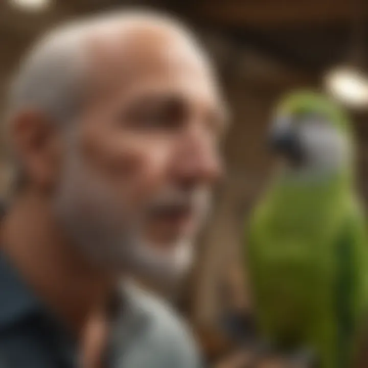 Quaker parrot interacting with its owner