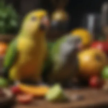 Nutrient-rich Fruits and Vegetables for Senegal Parrots Colorful assortment of fresh fruits and vegetables suitable for Senegal parrots