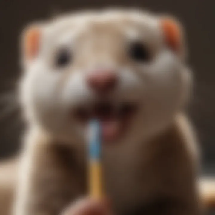 Ferret's teeth being brushed with a special toothbrush