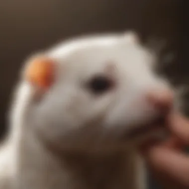 Close-up of a ferret's ears being cleaned carefully