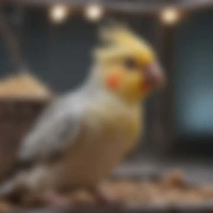 An informative layout of environmental factors affecting the well-being of cockatiels in hanging cages