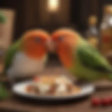 A close-up of a lovebird enjoying a nutritious meal