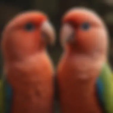 Lovebirds engaging in playful social behavior