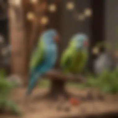 Creating an Inviting Habitat for Parakeets A well-arranged parakeet habitat with toys and food