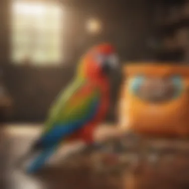 Nutritional Variety for Happy and Healthy Parrots Selection of nutritious parrot food in colorful bags