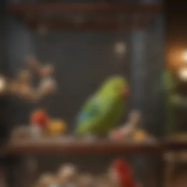 Spacious and Stimulating Parrotlet Cage Spacious parrotlet cage with natural wood perches and toys