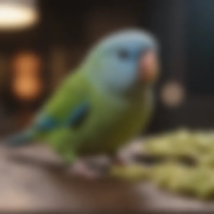 Parrotlet enjoying a feeding schedule chart