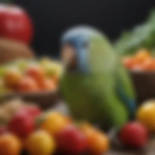 Colorful array of fresh fruits and vegetables for parrotlets