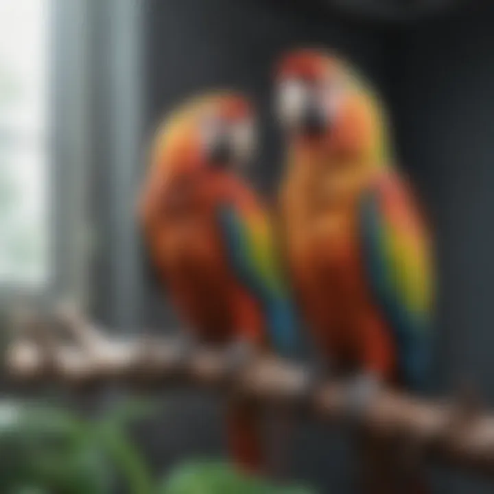 A vibrant parrot perched on a branch, showcasing its stunning plumage