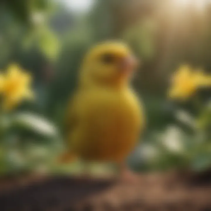 A charming canary singing joyfully in a garden setting.