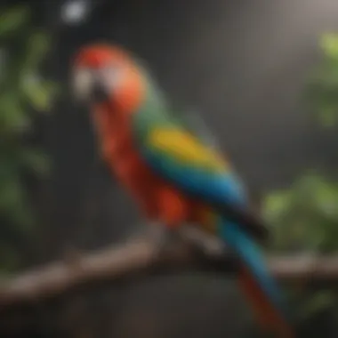 A vibrant parrot perched on a branch, showcasing its colorful feathers.