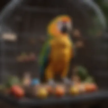 Enriching Cage Setup for Parrots A well-designed parrot cage filled with toys and perches