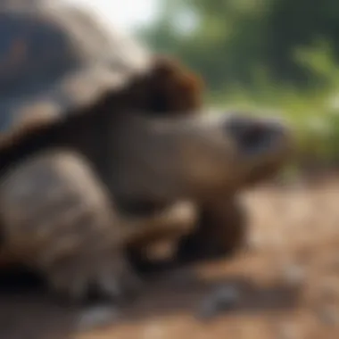 A close-up of a tortoise exhibiting natural behavior in its environment.