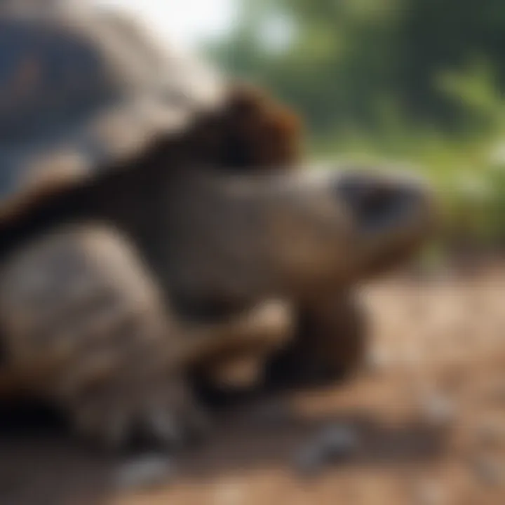 A close-up of a tortoise exhibiting natural behavior in its environment.