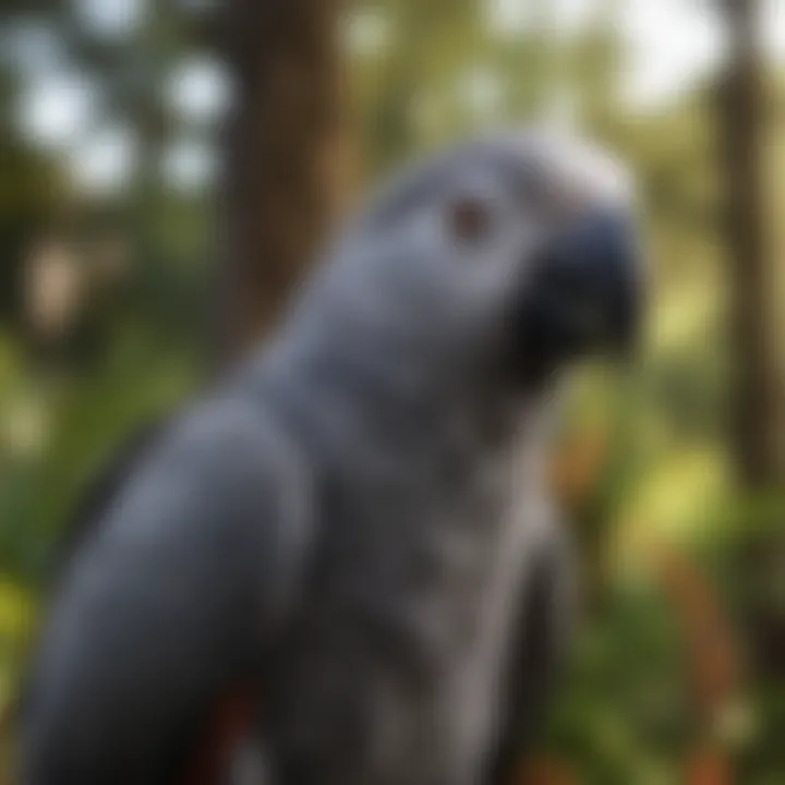 A majestic African grey parrot in a lush setting