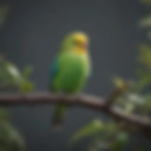 A vibrant budgerigar perched on a branch