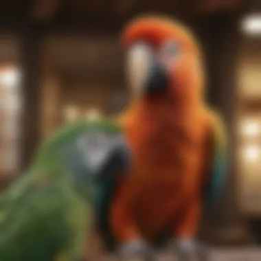 A parrot engaging in playful interaction with its owner