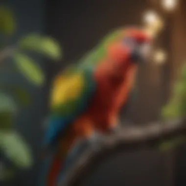 A vibrant parrot perched on a branch showcasing its colorful feathers