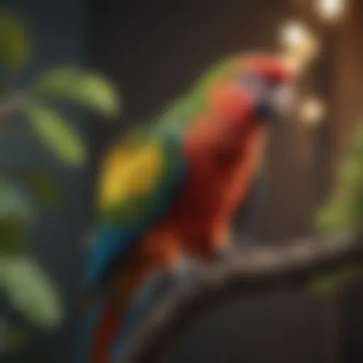 A vibrant parrot perched on a branch showcasing its colorful feathers