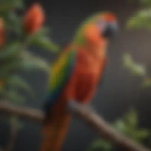 A vibrant parrot perched on a branch, showcasing its colorful feathers