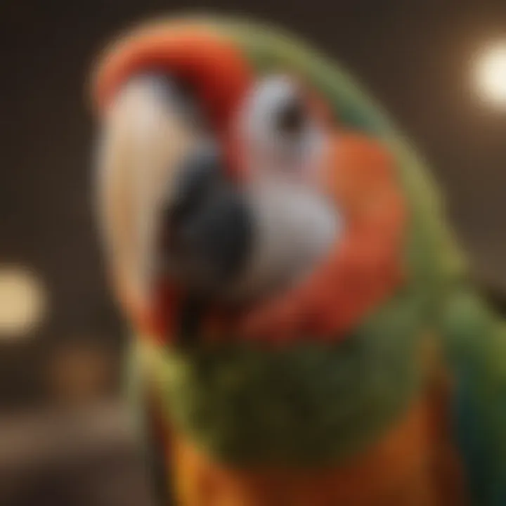 A close-up of a parrot vocalizing, capturing its expressive nature