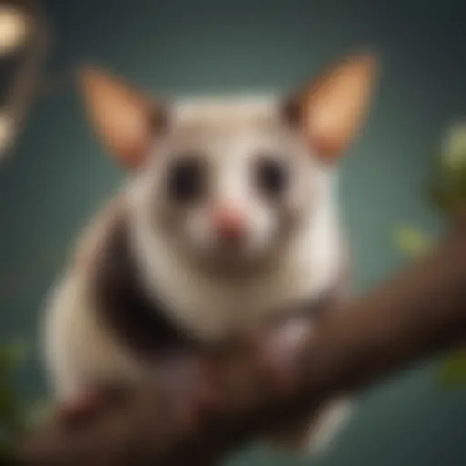 A close-up of a sugar glider perched on a branch