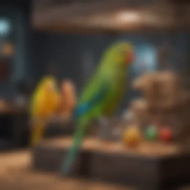 Ideal Parakeet Habitat Well-designed parakeet cage setup with toys and perches