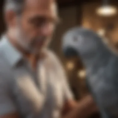 Congo Grey African Parrot interacting with its owner