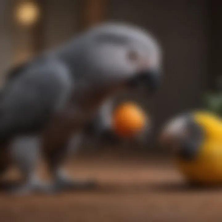 Congo Grey African Parrot playing with a toy