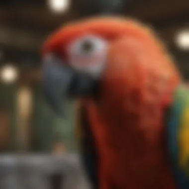 Healthy macaw perched in a well-maintained enclosure