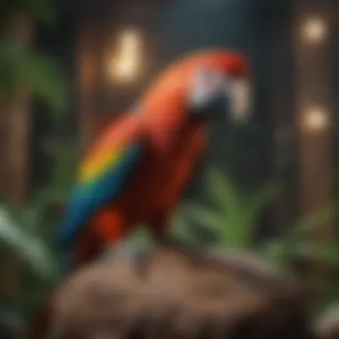 Stimulating Activities for Macaws Colorful macaw interacting with environmental enrichment items