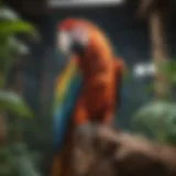 Spacious macaw enclosure showcasing natural materials