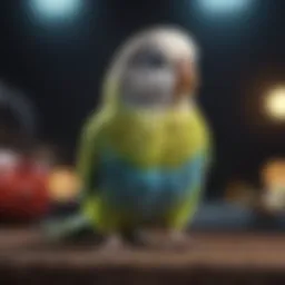 A vibrant budgie perched gracefully, showcasing colorful feathers.