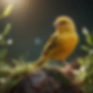 A serene canary singing joyfully in a sunlit environment.