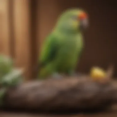 Healthy, vibrant parakeet perched with cuttlebone